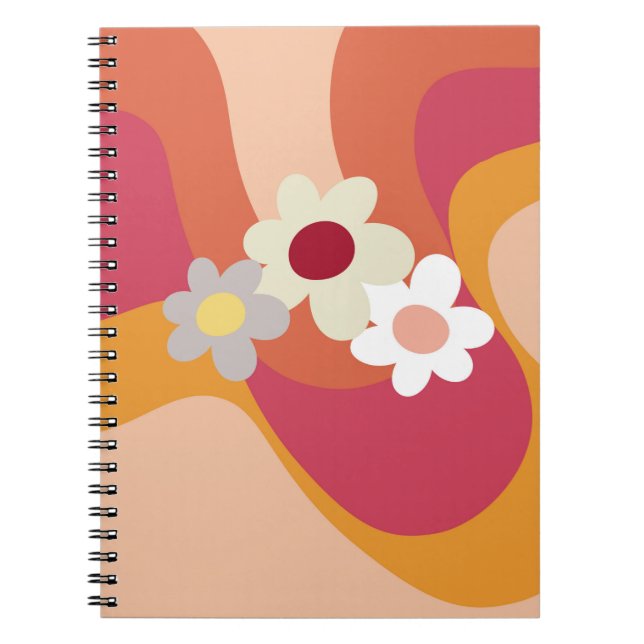 Carnet Retro style flowers and waves (Devant)