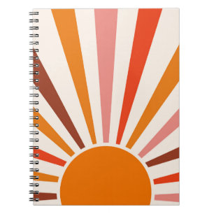 Carnet Retro Sun Rays Burst Sunset Orange Yellow Red 