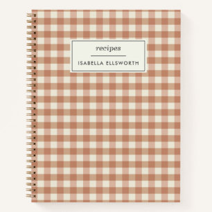 Carnet Retro Terracotta En vichy Plaid Nom personnalisé R