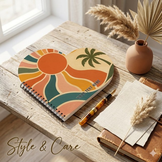 Carnet Rétro Vagues de coucher de soleil des années 70 et (Retro 70s Sunset Waves & Palm Trees AestheticHeart Notebook)