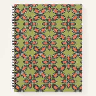 Carnet Retro Vert et Orange Abstrait motif floral
