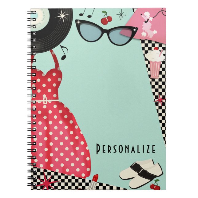 Carnet Rétro vintage années 50 tenue pour filles amusant (Devant)