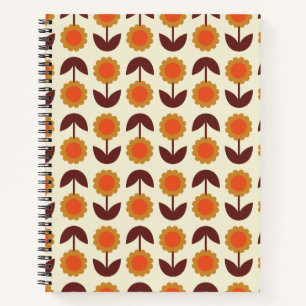 Carnet Retro Vintage les années 70 motif floral Orange et