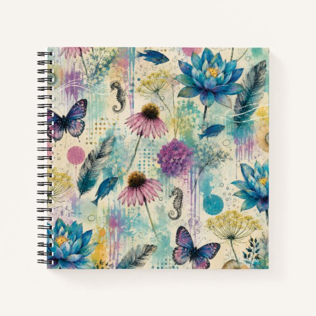 Carnet Rêve Aquatique Floral Vibrant (Devant)