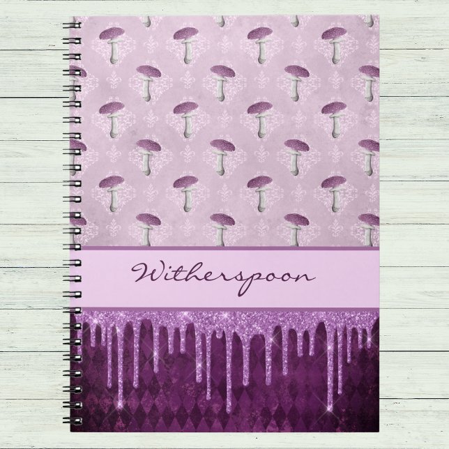 Carnet Rêve de champignon violet et monogramme à gouttes  (Créateur téléchargé)