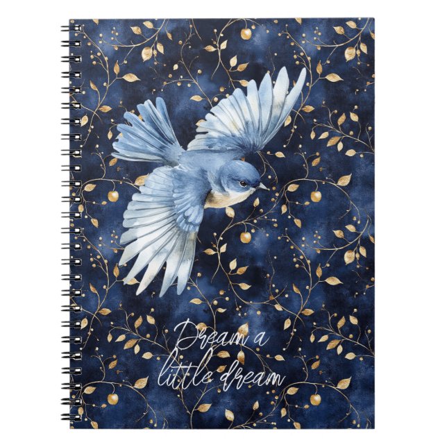 Carnet Rêve de feuilles d'or d'oiseau bleu (Devant)