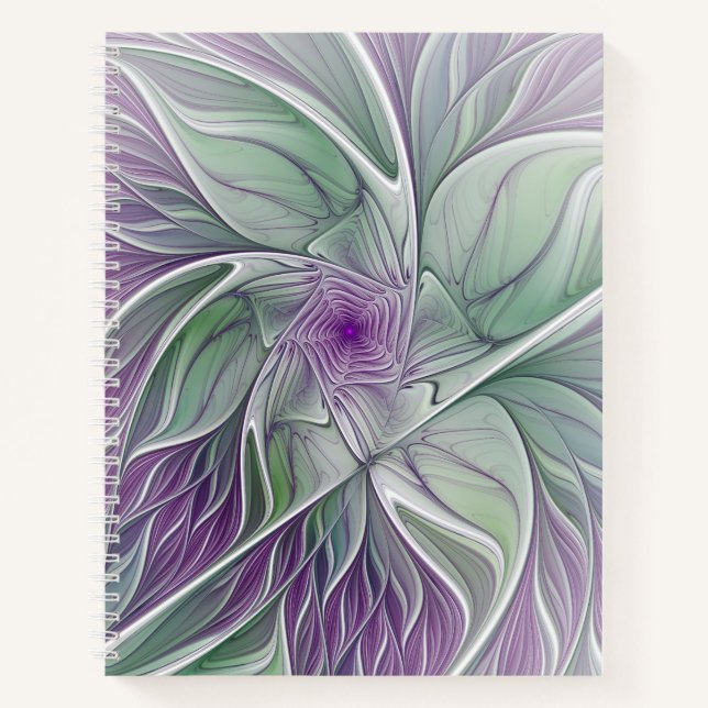 Carnet Rêve de fleurs, art fractal abstrait violet vert (Devant)