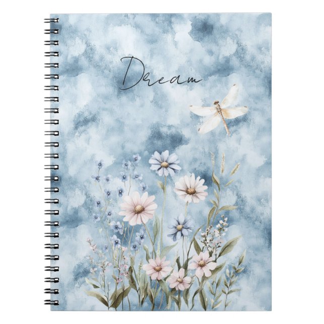 Carnet Rêve de libellule florale bleue (Devant)