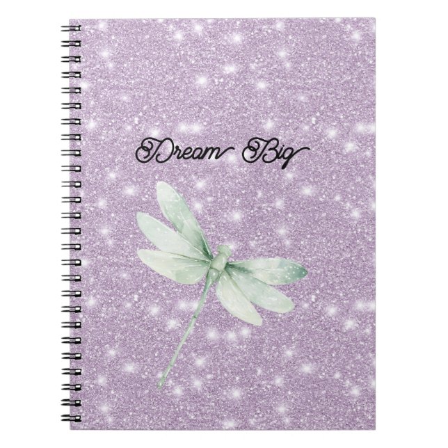 Carnet Rêve de Libellule Menthe Pistache Pailletée Lavand (Devant)