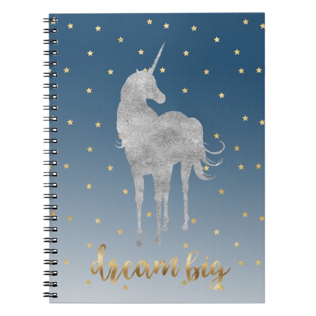 Carnet Rêve d'étoiles de licorne bleu or (Devant)