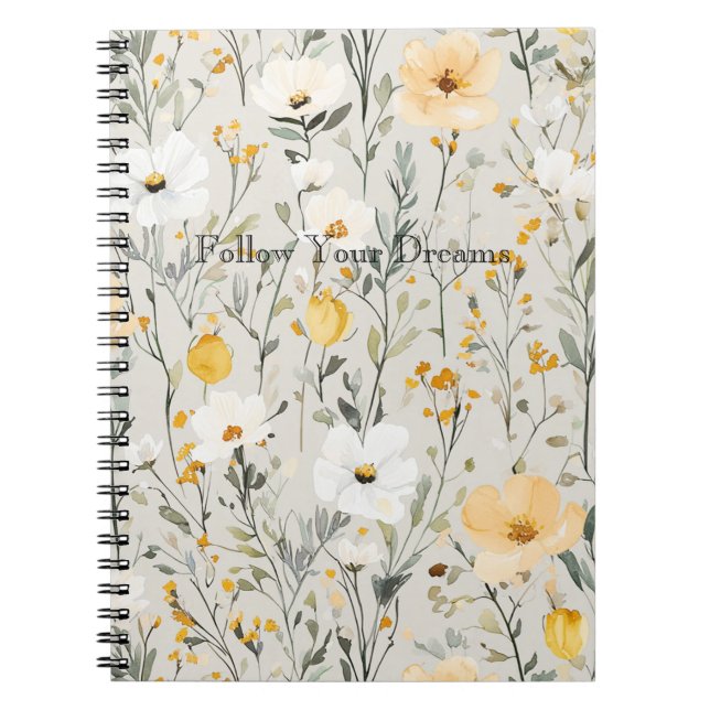 Carnet Rêves de jolies fleurs jaunes blanches (Devant)
