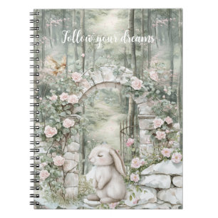 Carnet Rêves de lapin de jardin rose enchanté