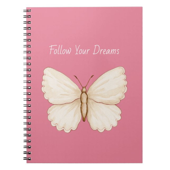 Carnet Rêves de papillon blanc rose (Devant)