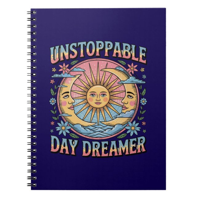 Carnet Rêveur irrésistible Soleil Lune Design Rétro  (Devant)