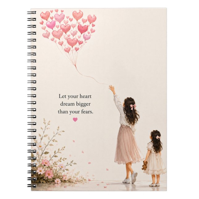 Carnet Rêvez plus grand – Ballons en forme de fille et de (Devant)