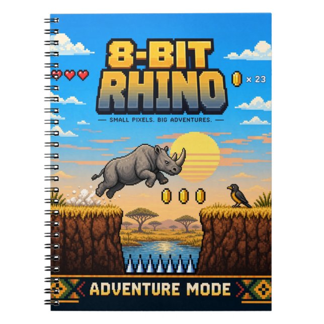 Carnet Rhinocéros, Pixel Art Rétro 8 Bits (Devant)