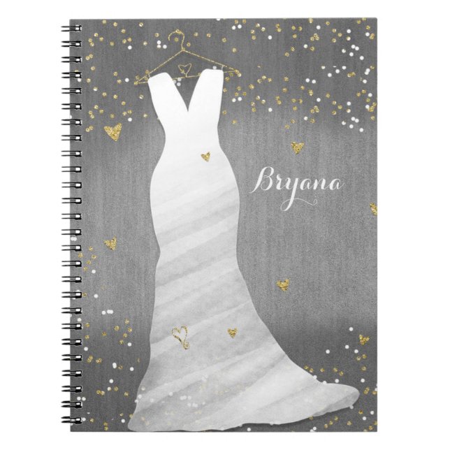 Carnet Robe de Mariée Moderne Confettis Cœurs Enterrement (Devant)