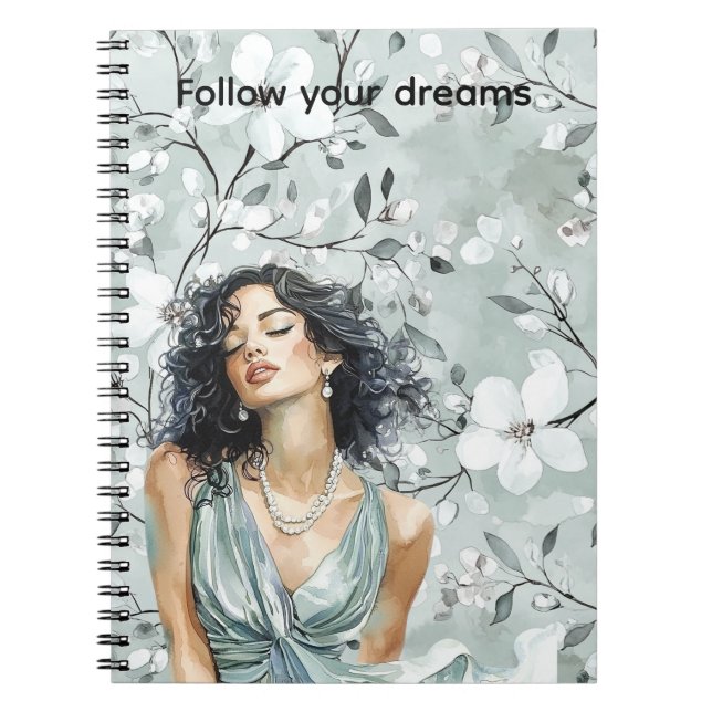 Carnet Robe de menthe de cheveux noir floral (Devant)