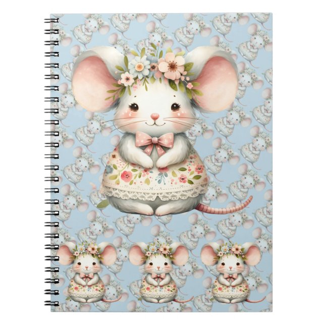 Carnet Robe de souris florale mignonne Couronne de fleurs (Devant)