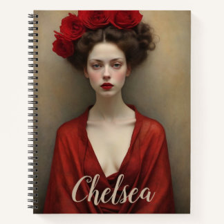 Carnet Robe rouge et couronne de fleurs