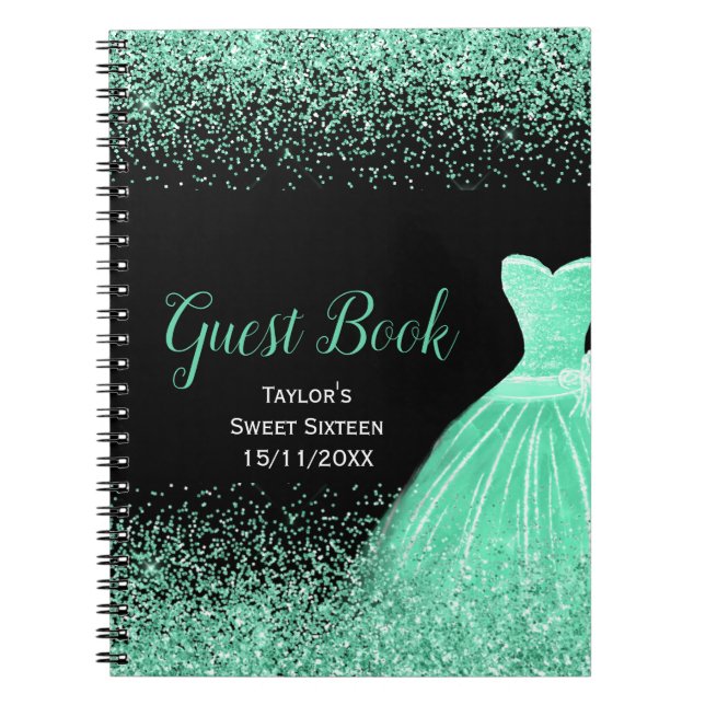 Carnet Robe Vert Clair Faux Paillettes Sweet 16 Anniversa (Devant)