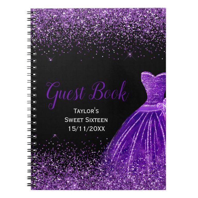 Carnet Robe Violet Foncé Faux Paillettes Sweet 16 Anniver (Devant)