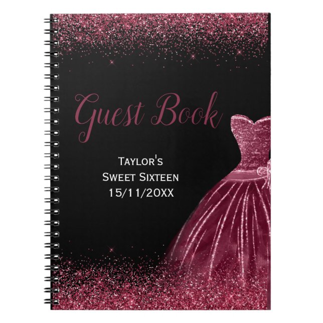 Carnet Robe Violet prune Faux Paillettes Sweet 16 Anniver (Devant)