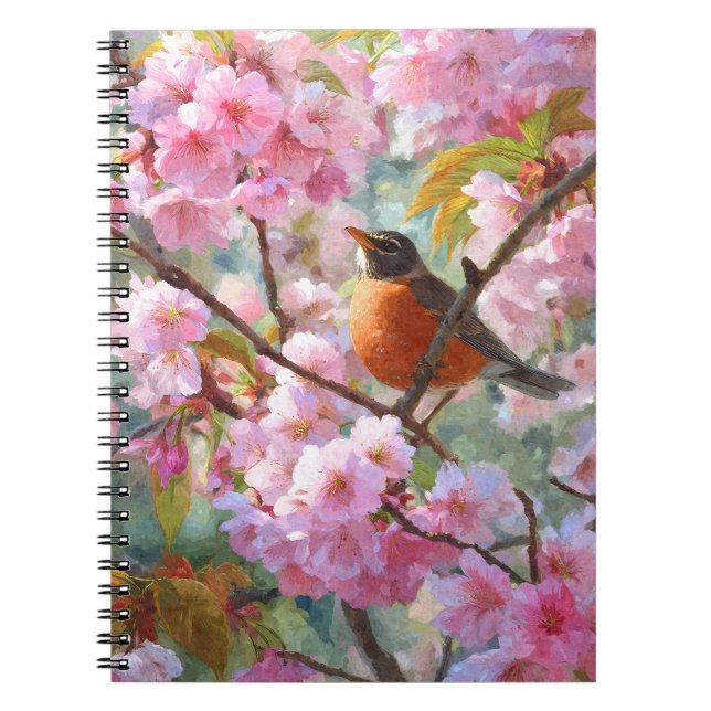 Carnet Robin Chantant Cherry Blossom Printemps Art (Devant)