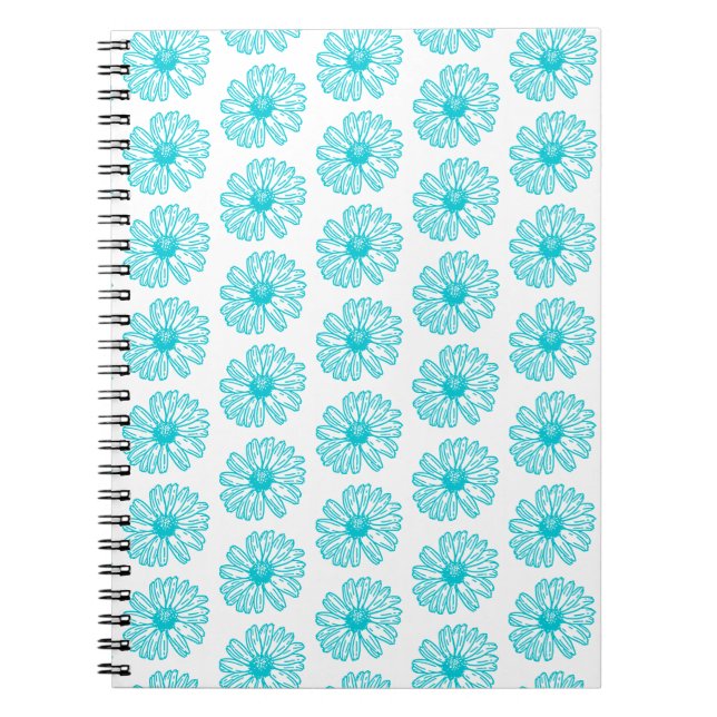 Carnet Robin Egg Blue Daisy Print, Hippie Flowers Motif (Devant)