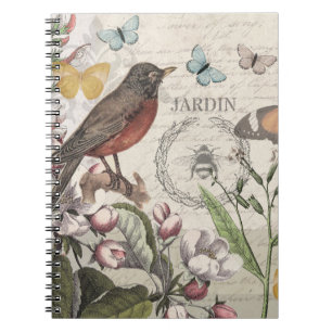 Carnet Robin Elegant Bird Butterfly French Art