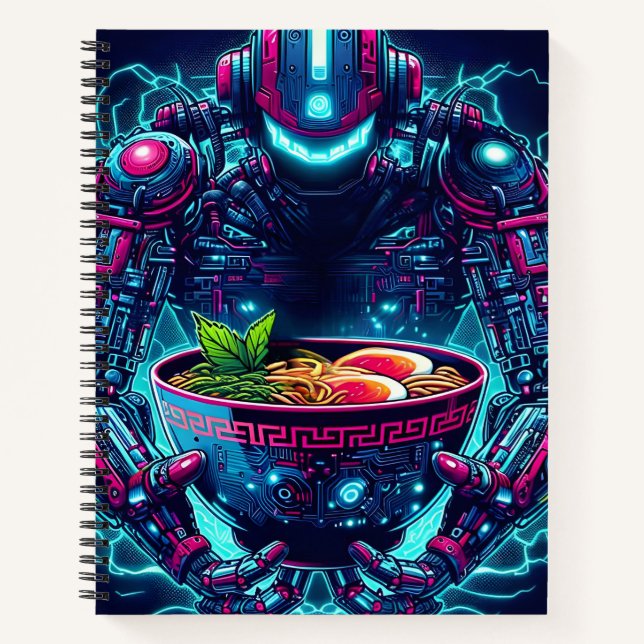 Carnet Robot Cyberpunk Futuriste Neon Nourriture Ramen (Devant)