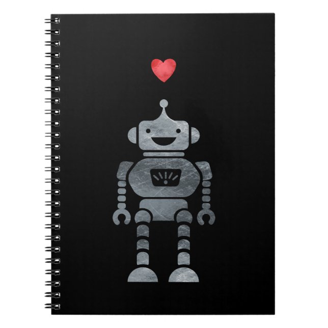 Carnet Robot joli et petit coeur rouge (Devant)