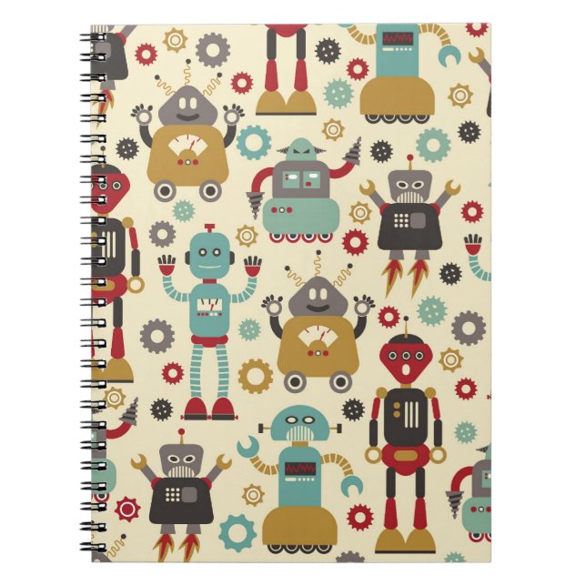 Carnet Robots rétro amusants Motif illustré (Cream) (Devant)