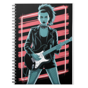Carnet Rock Star Rebelle : Guitariste Féminine en Cuir