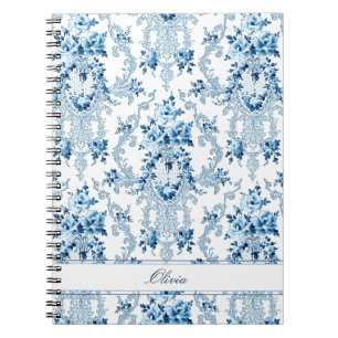 Carnet Rococo bleu & blanc Floral