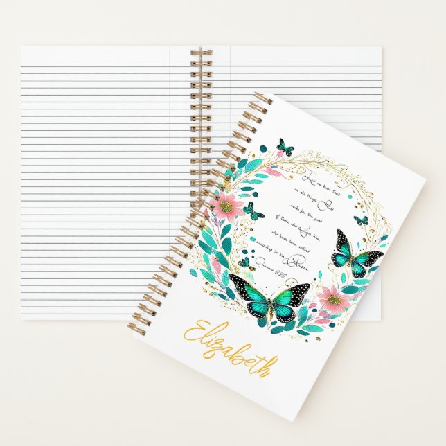 Carnet Romains 8:28 Fleurs et papillons  (À l'intérieur)