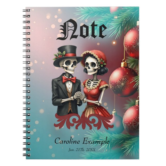 Carnet Romance d'os de Noël, un couple de squelettes fest (Devant)