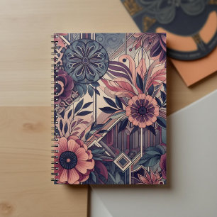 Carnet Romance Sombre Bourgogne Art Déco Floral Été