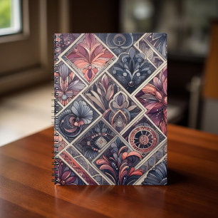 Carnet Romance Sombre Bourgogne Art Déco Floral Été
