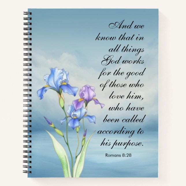Carnet Romans 8:28 Aquarelle Iris (Devant)