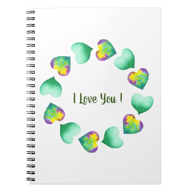 Carnet Romantic Cute Watercolor Green Valentine's Day   (Devant)