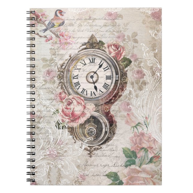 Carnet Romantic French Roses, Clock & Filigree Collage (Devant)