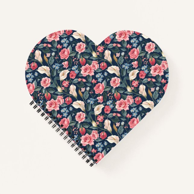 Carnet Romantic Navy Blue Floral Garden Pattern (Devant)