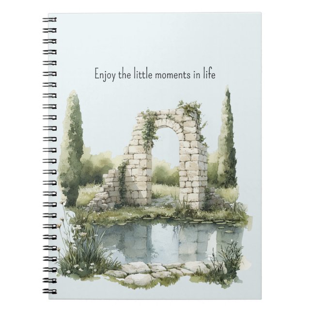 Carnet Romantic Pond Floral White Stones Enjoy Moments (Devant)