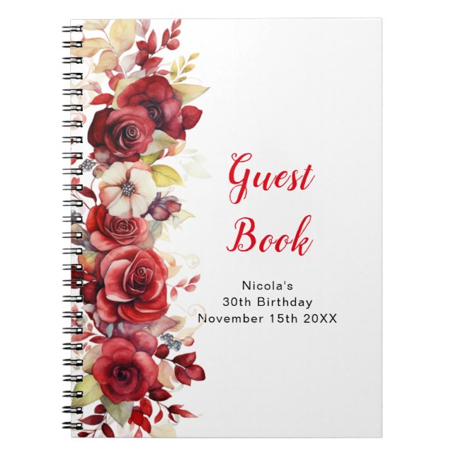 Carnet Romantic Red Rose Floral Birthday Party Guest Book (Devant)