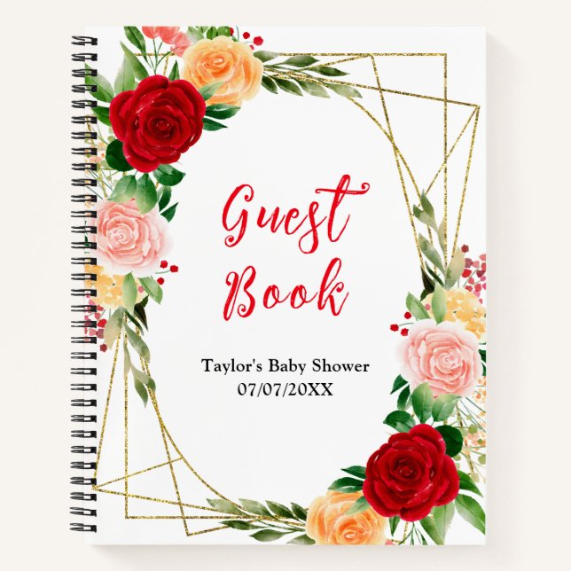 Carnet Romantic Roses Floral Baby Shower Guest Book (Devant)