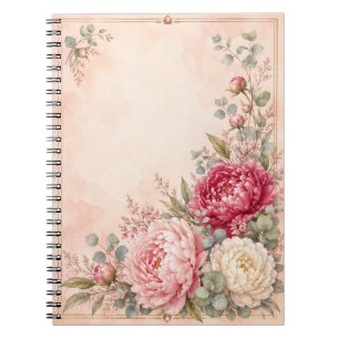 Carnet Romantique blush et pivoines aquarelles framboise