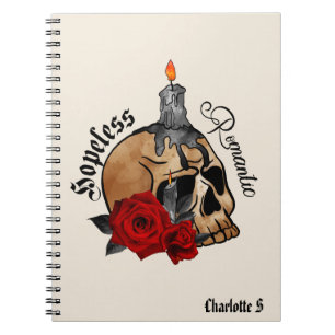 Carnet Romantique sans espoir - Crâne gothique, Rose roug