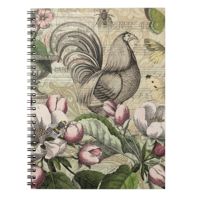 Carnet Rooster Garden Flower Papillon Art (Devant)