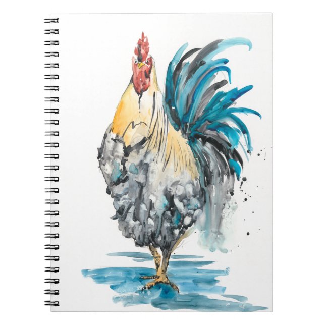 Carnet Rooster Splash - Aquarelle Portrait (Devant)